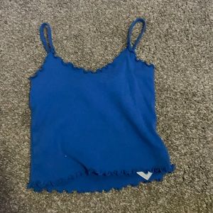 Blue ruffled top shop tank